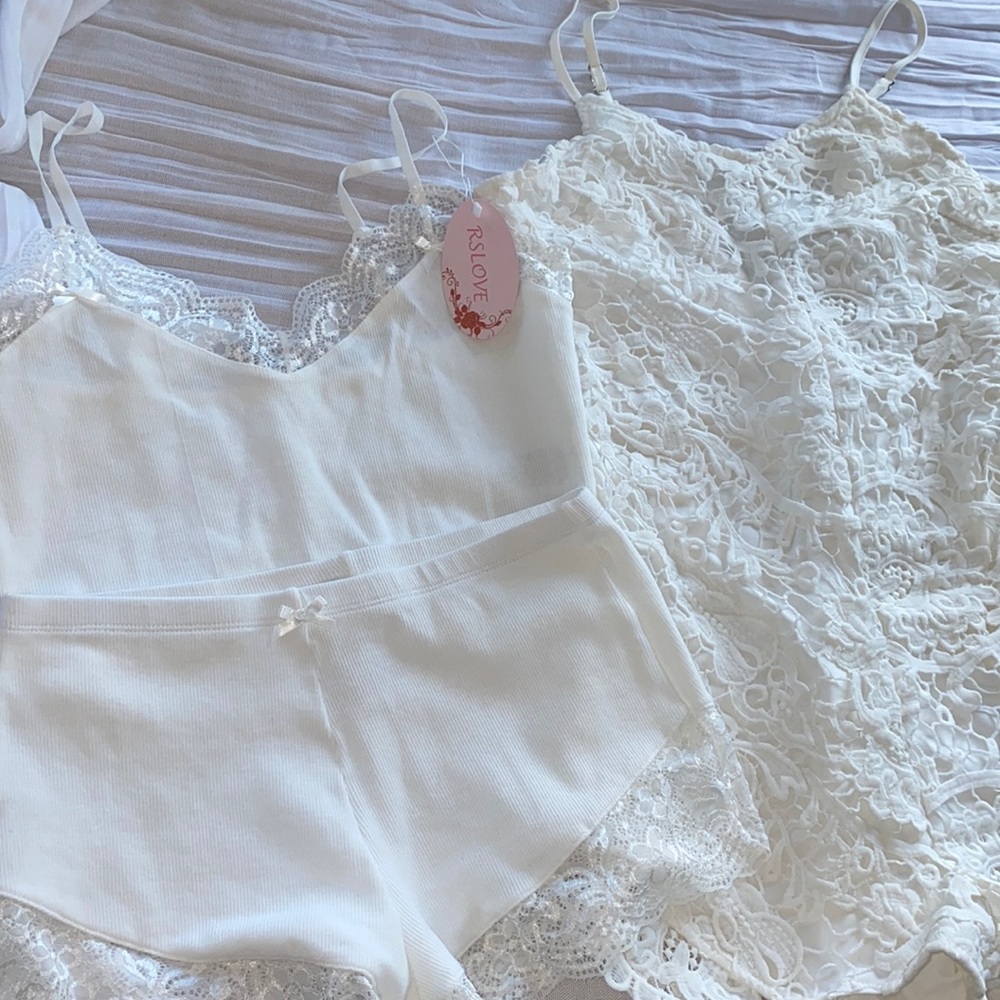 NWT White Bridal LOT Romper & 2 Piece Loungewear